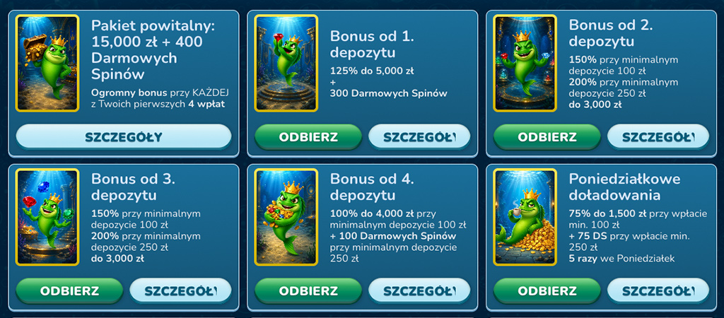 Bonusy, promocja powitalna i dodatki w MegaFishWins
