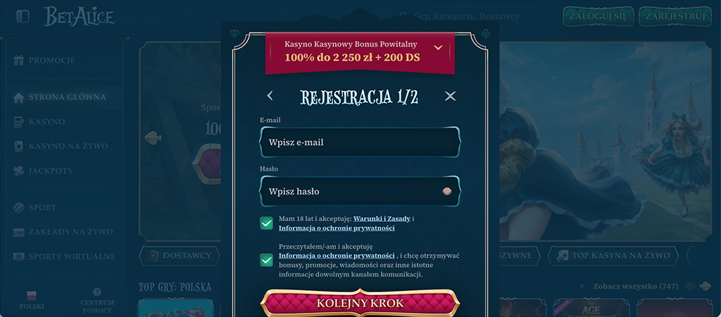 Proces Rejestracji Konta w BetAlice, mobilne casino