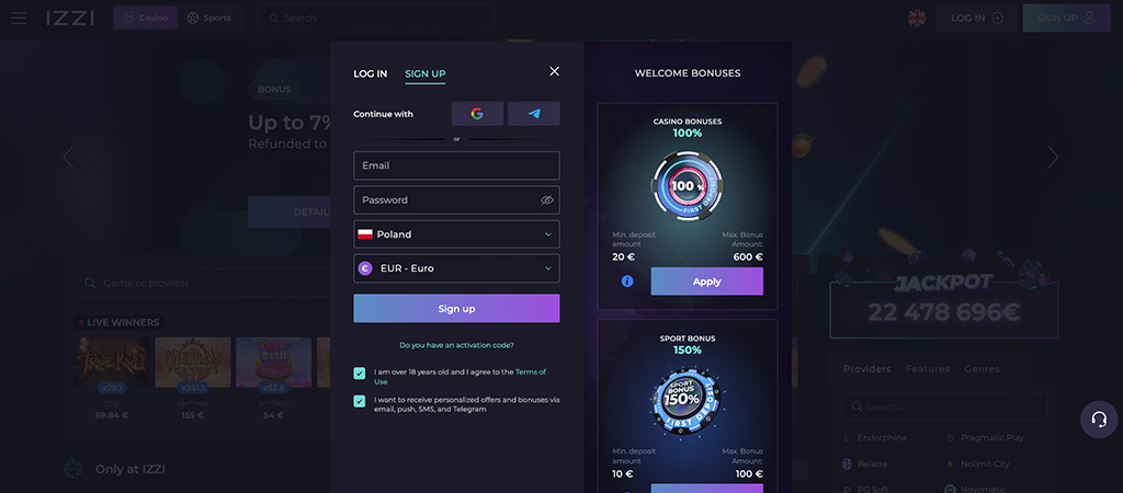 Izzi Casino Online, kasyno online, bonusy