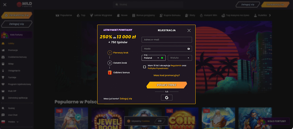 letni pakiet powitalny, 13000zl + 750 spinow, oferty