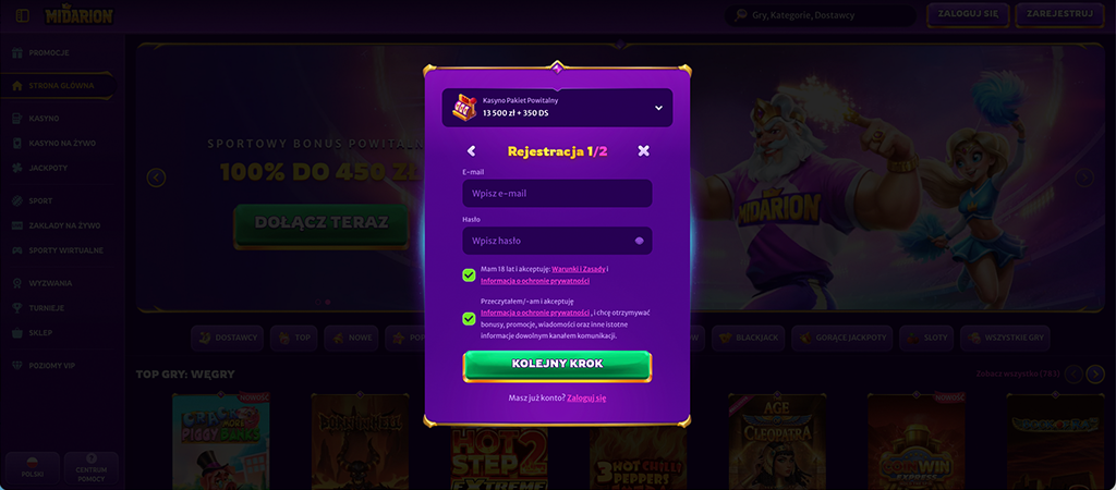 Rejestracja Konta Gracza, kasyno online