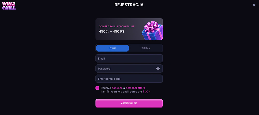 Win2Chill, rejestracja, online casino polska