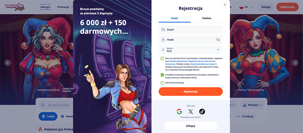 rejestracja, gry hazardowe, live casino, mobile casino