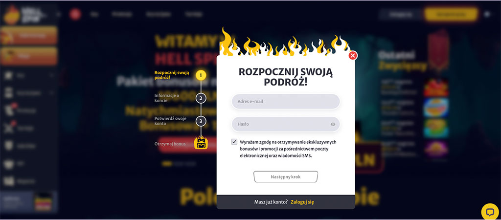 kasynie HellSpin, proces rejestracji, online casino