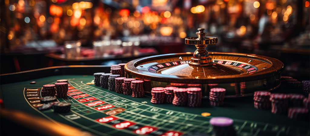 stół do ruletki, żetony kasynowe, ruletka w kasynie, eleganckie wnętrze, hazard, czerwone i czarne pola, luksusowe kasyno