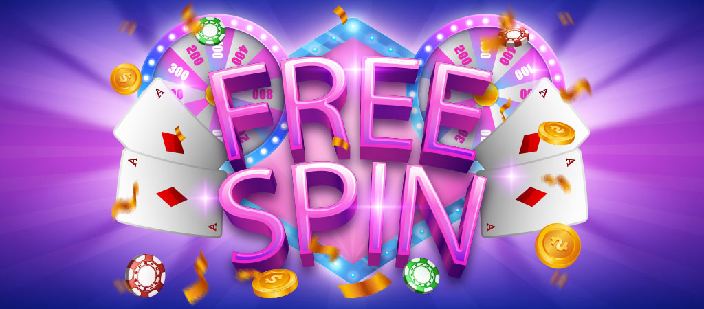 darmowe spiny, napis free spin, karty do gry, żetony pokerowe, złote monety, koło fortuny, kasyno online, promocja