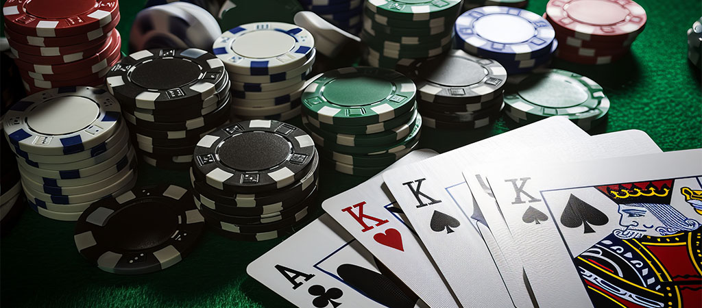 karty do gry, żetony pokerowe, asy i króle, bakarat, poker, kasyno, hazard, wygrana kombinacja, zielony stół, luksus