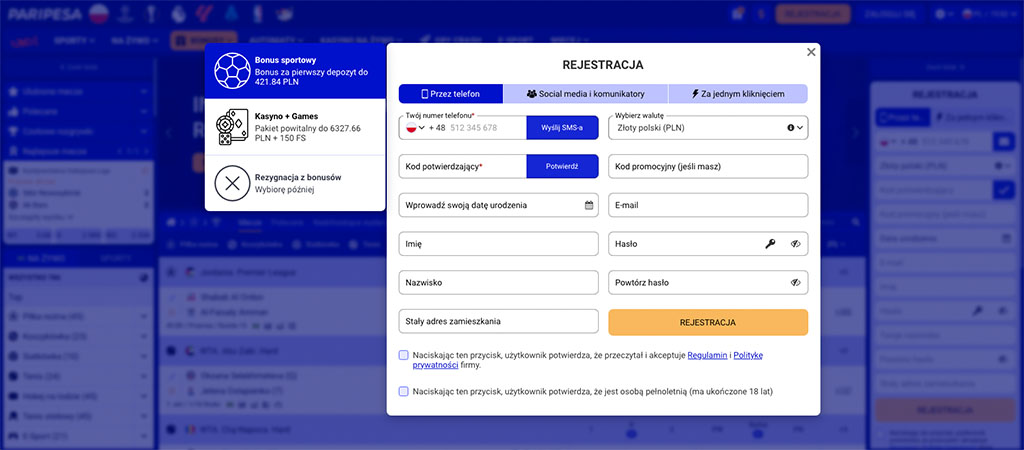 Proces Rejestracji, online casino, Paripesa Kasyno