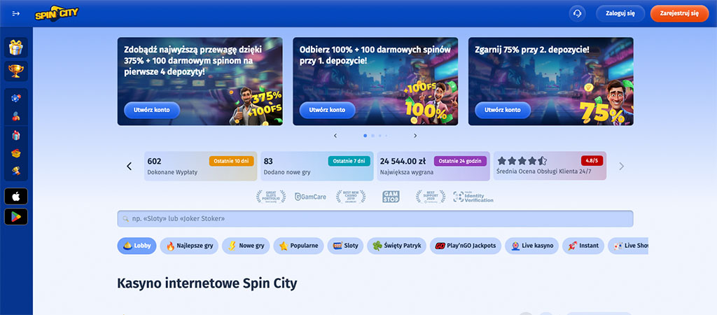 Spincity Casino, Zakręć w ulubionym slocie online i zgarniaj wygrane