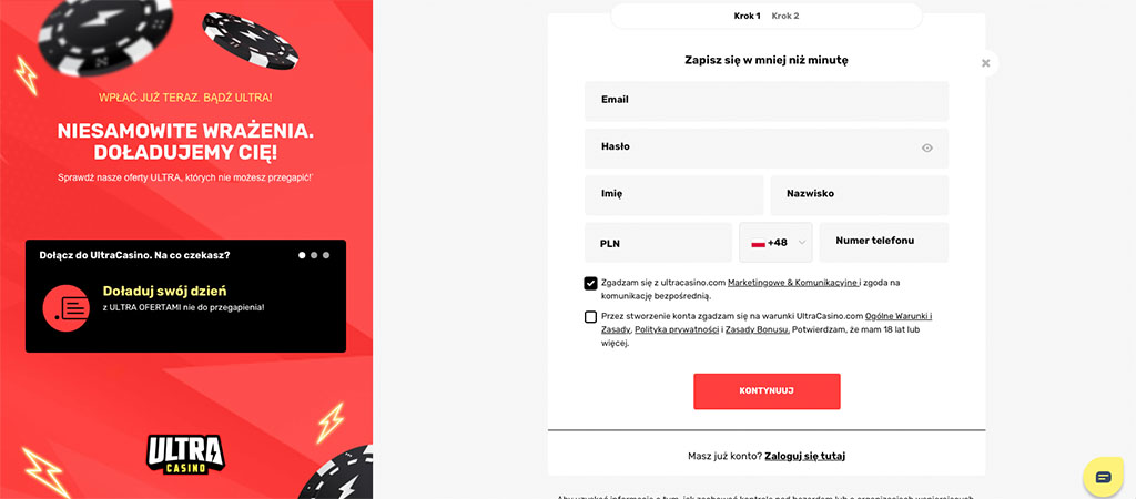 Rejestracja Konta Nowego Gracza, Ultra Casino Rejestracja Krok po Kroku