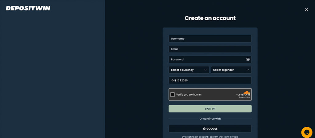 Darmowych Spinów, Prosta rejestracja an DepositWin Kasyno