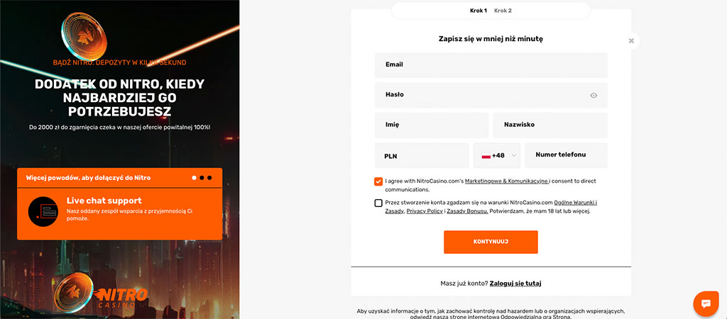 Rejestracja w Nitro Casino, online casino