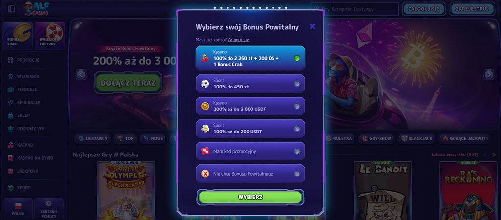 AlfCasino Bonus 50 darmowych spinów co tydzień 