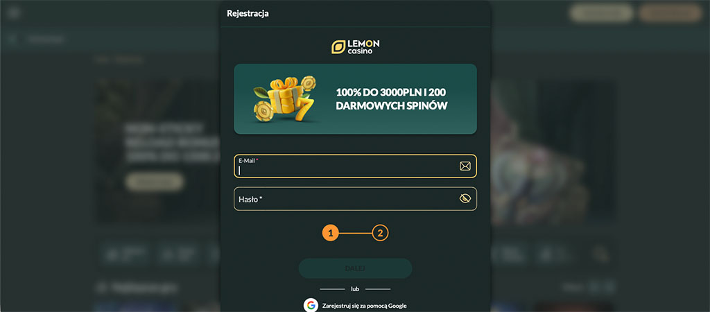 Rejestracja na stronie, Lemon Casino, darmowe spiny