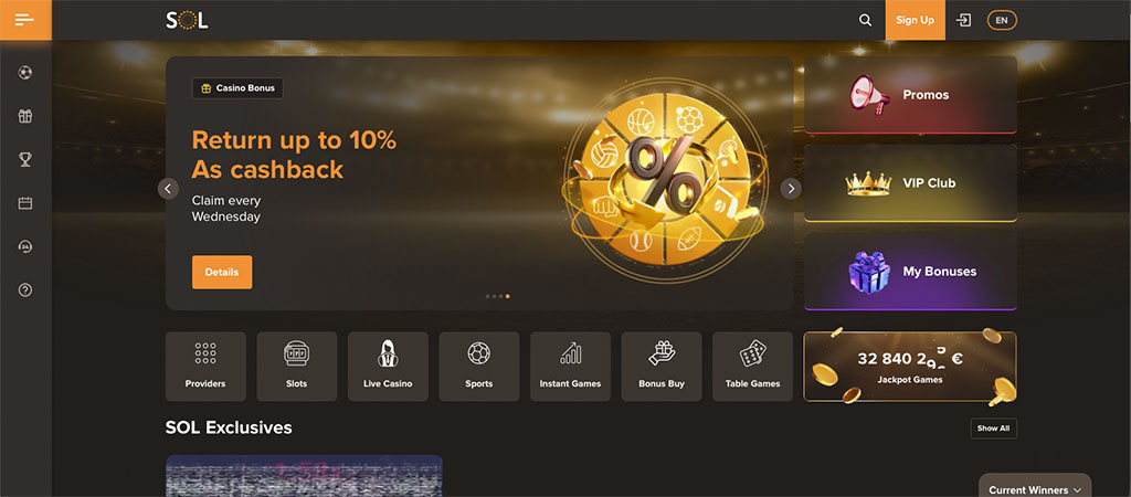 Ogromny dostęp do Gier, Online w Sol Casino