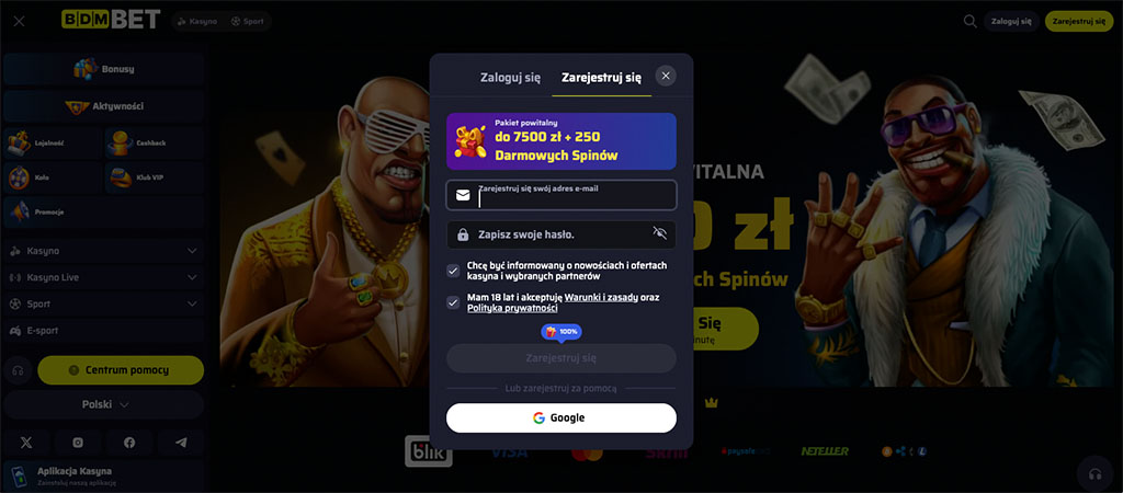 Rejestracja na BDM Bet Kasyno, mobile kasyno