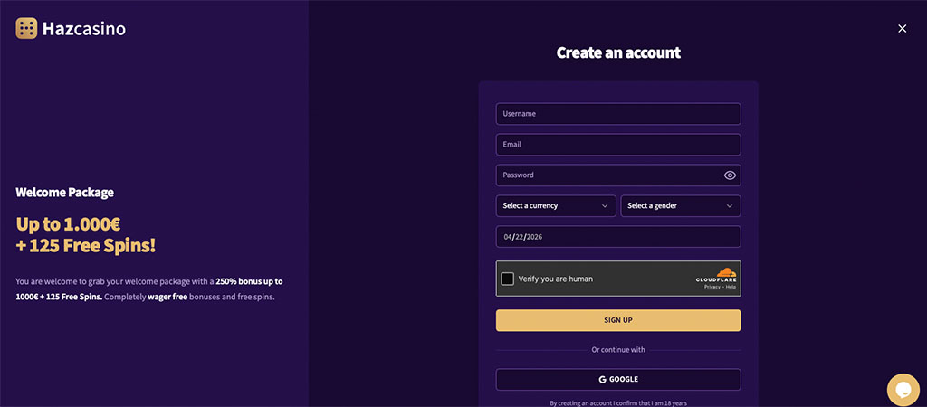 Procedura Rejestracji, Haz Casino, kasyno