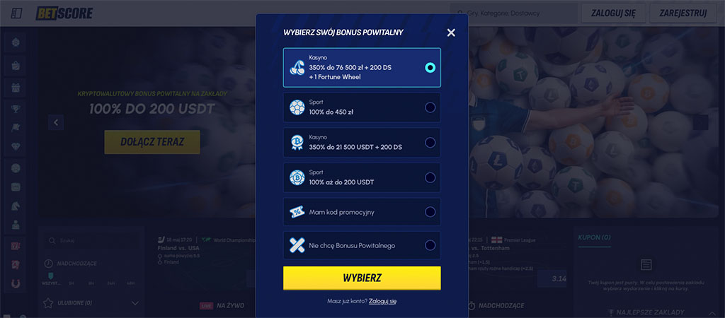 Kasyno na Żywo, Rejestracji w Betscore Kasyno