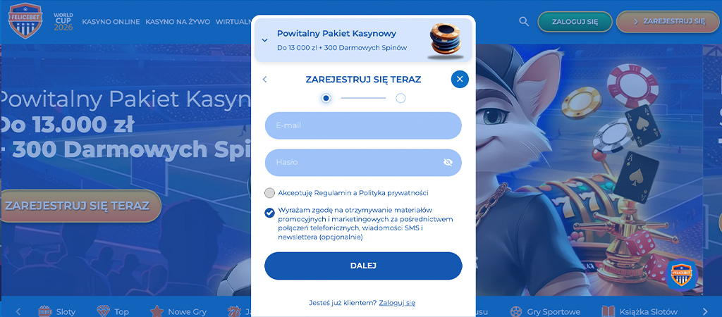 Rejestracja w FeliceBet, Konto w Kasyno Krok po Kroku